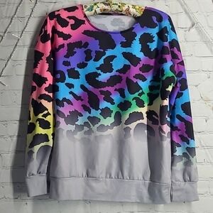 Rainbow Leopard Print Crewneck Pullover Sweater Unbranded Womens Sz M